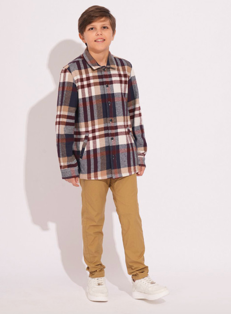 Boys Spread Collar Tartan Checked Cotton Casual Shirt