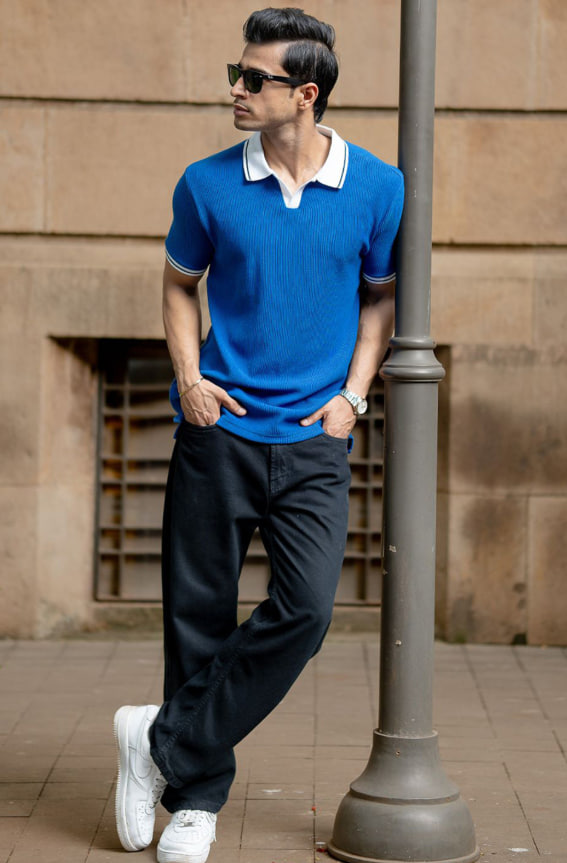 Colourblocked Contrast Polo Collar T-Shirt