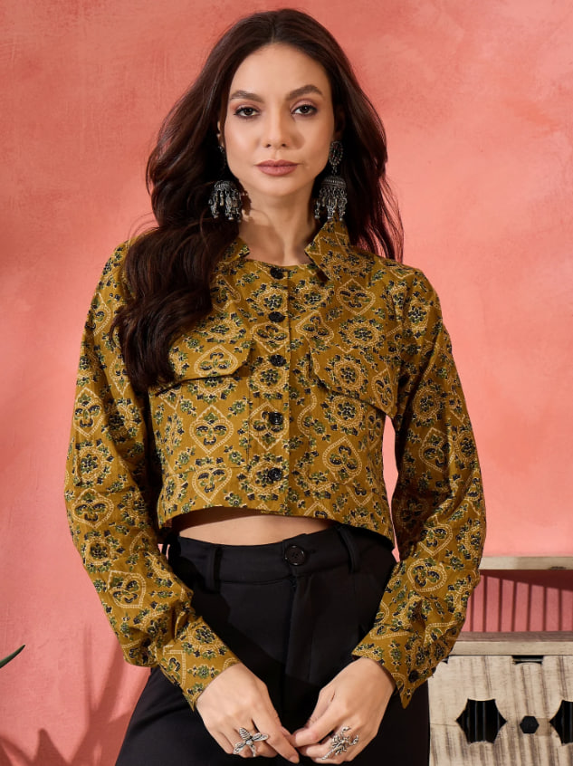 Dark Yellow Kalamkari Pocket Jacket