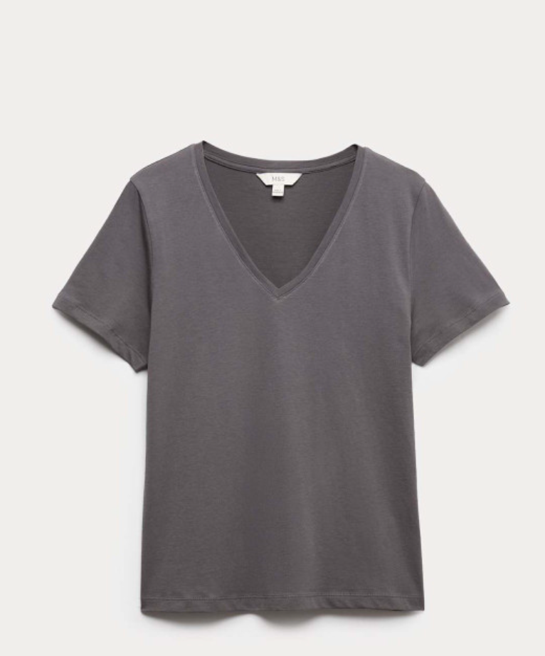 grey Pure Cotton V-Neck T-Shirt
