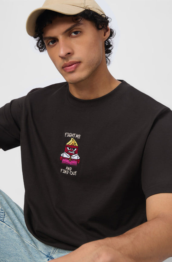 Men Regular Fit Inside Out Printed Black T-Shirts