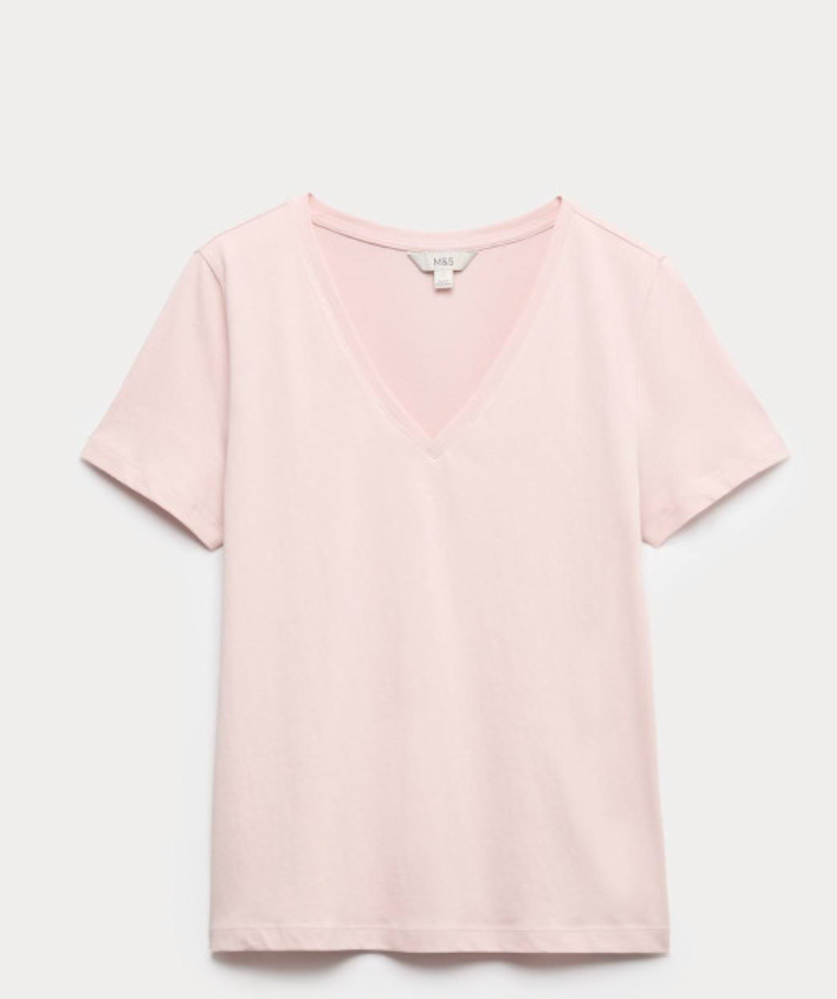 pink Pure Cotton V-Neck T-Shirt