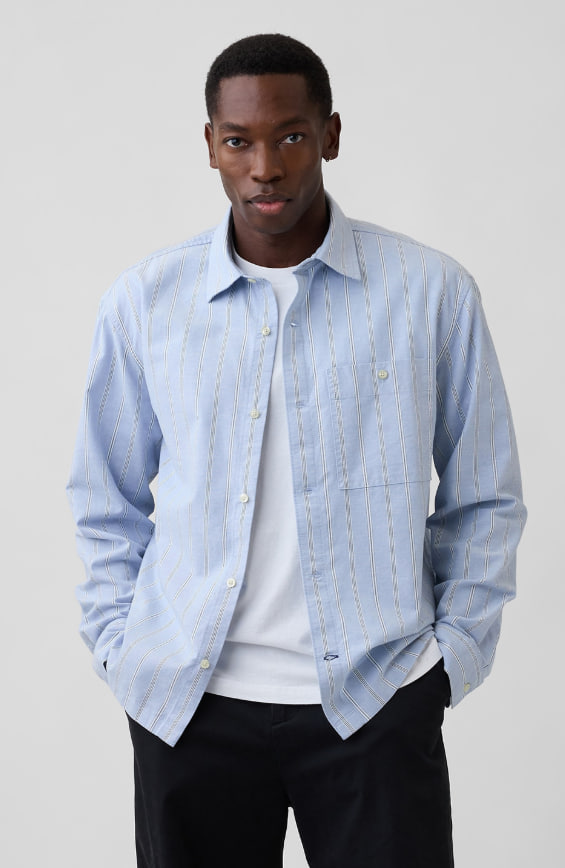 Pure Cotton Striped Boxy Fit Casual Shirt