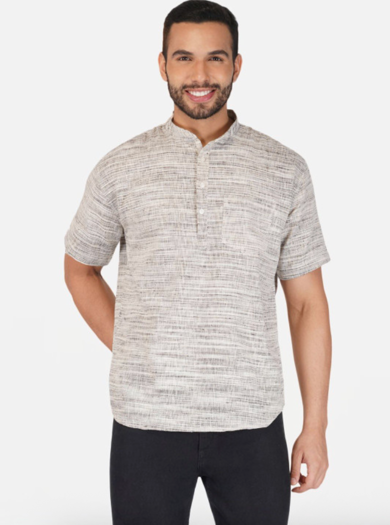 Textured Pure Khadi Short Kurta